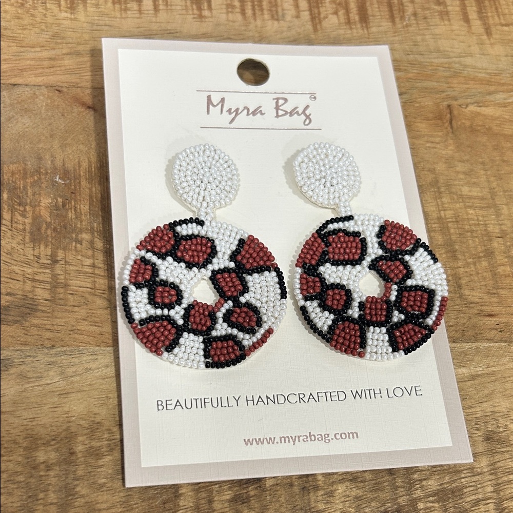 Myra Bag Black, White, and brown Beaded Earrings